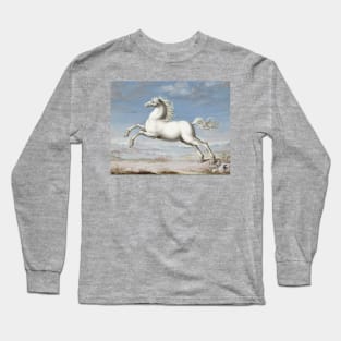 WHITE HORSE IN BLUE SKY Antique Animal Drawing Long Sleeve T-Shirt